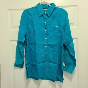 Chico's Linen‎ Blue Button Down Shirt Vintage Deadatock. Faded M Vtg